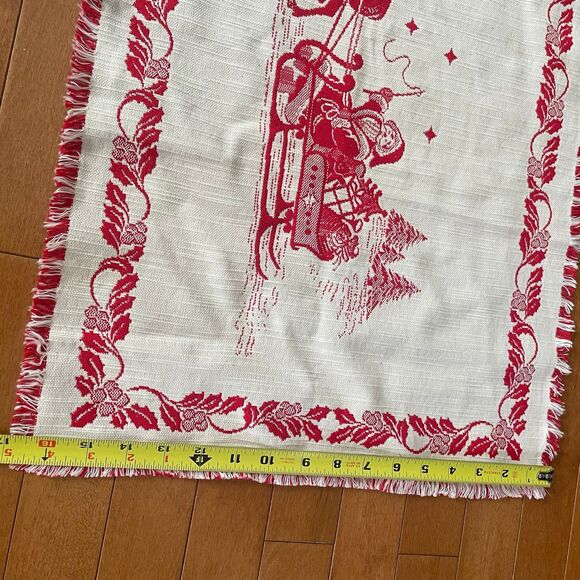 Vintage Santa Claus Sleigh & Reindeer Christmas Table Runner Hand Woven Tapestry - Picture 9 of 9